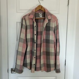 GAP - Thick Pink & Grey Boyfriend Style Flannel Shacket size medium plaid